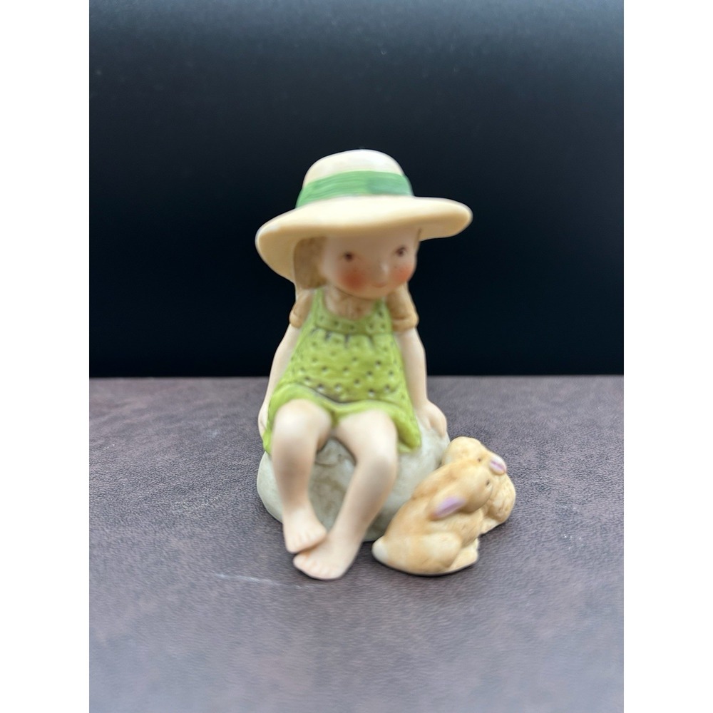 Vintage Porcelain Holly Hobbie Minis "Wee Blessings" Girl with Bunnies Rabbits
